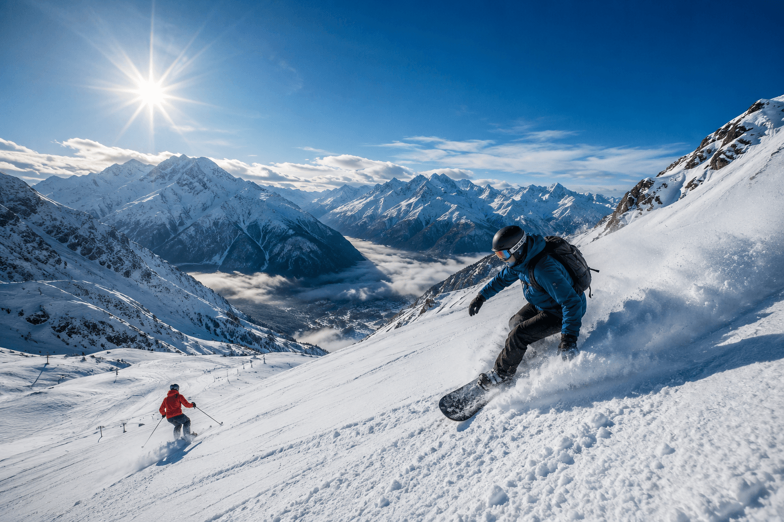 Ski and snowboard course training on the snow slopes of Gulmarg
