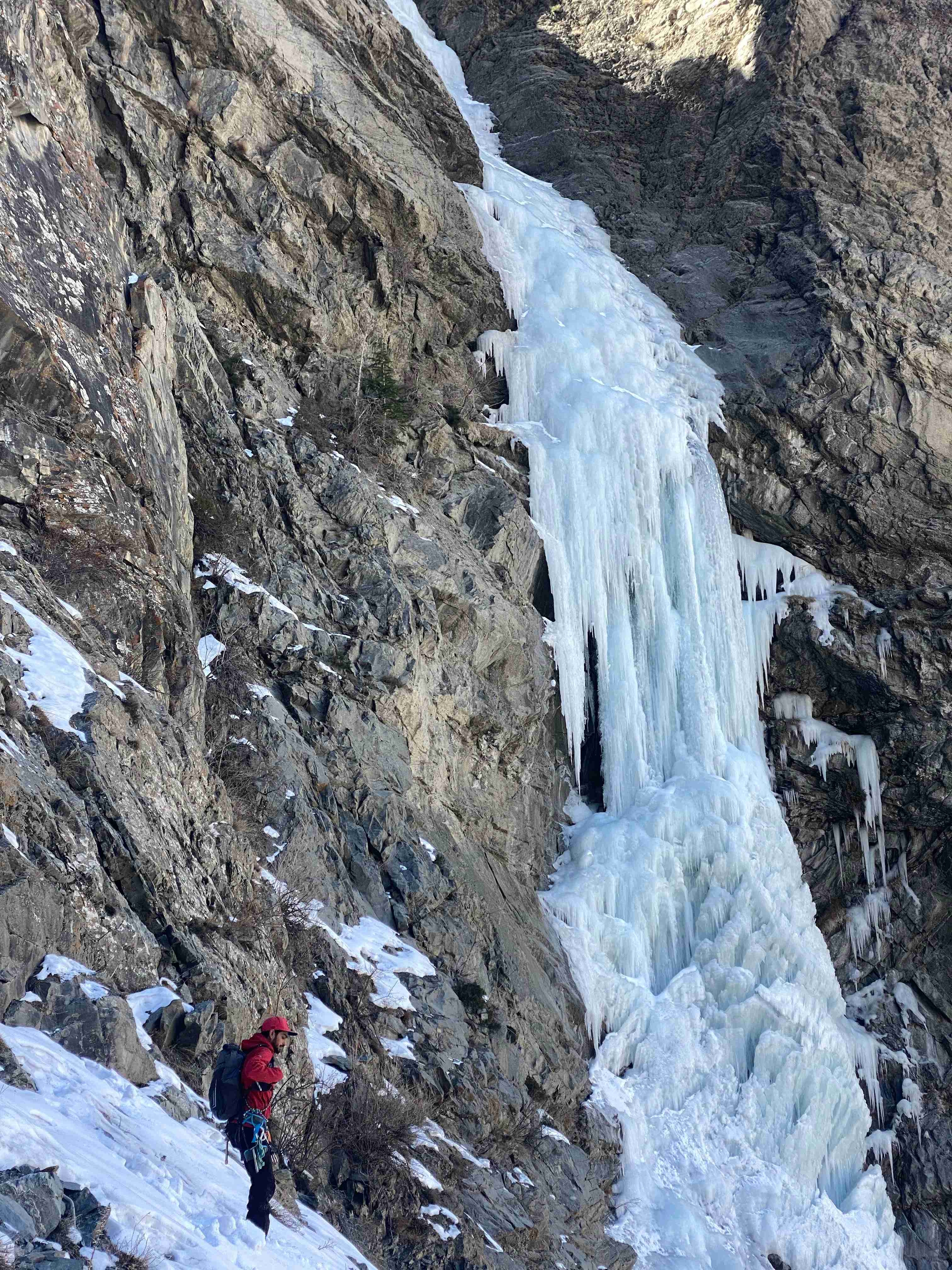 Frozen waterfall in Spiti Valley, ideal for ice climbing