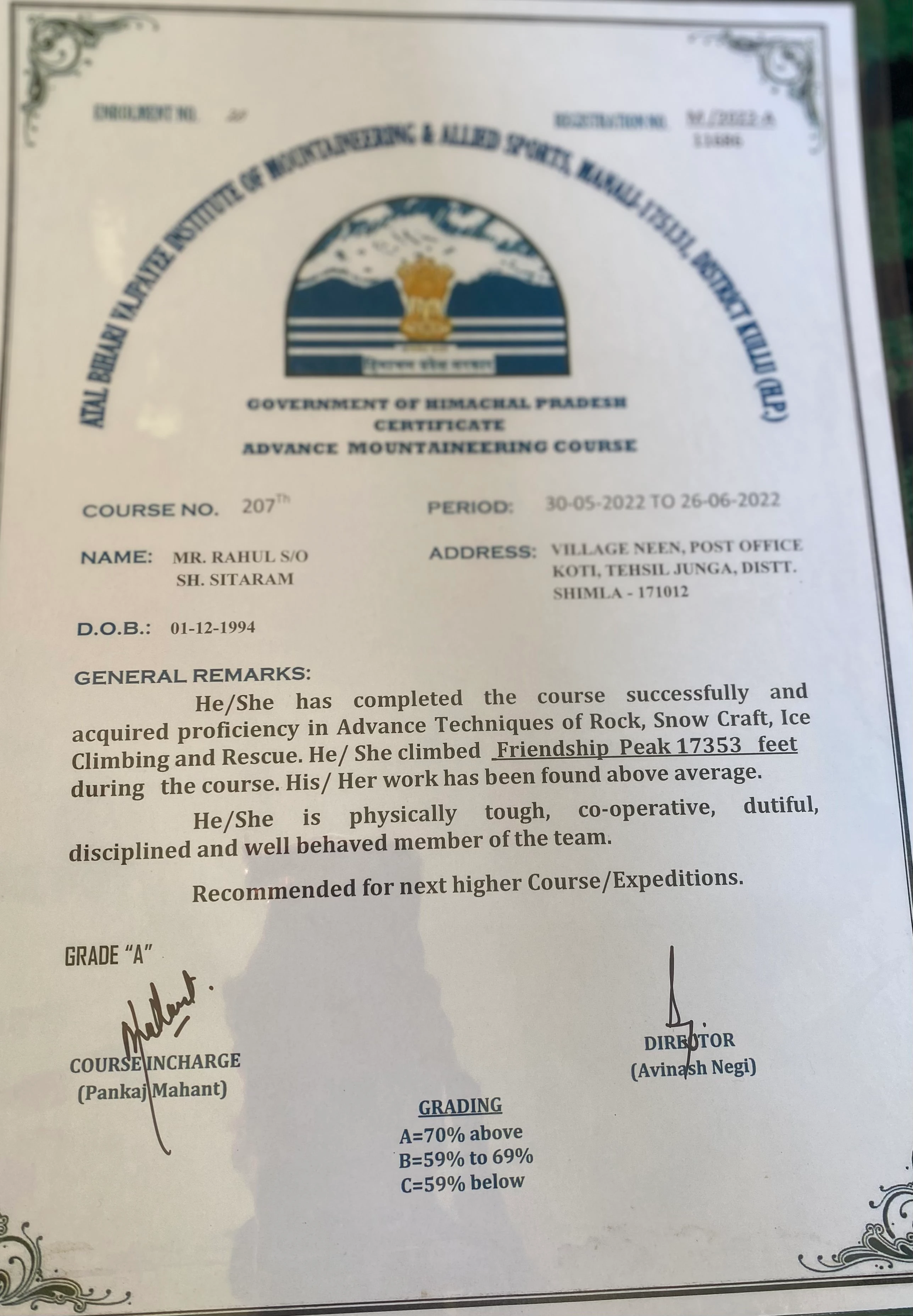 Certificate 8 of White Expedition accreditations